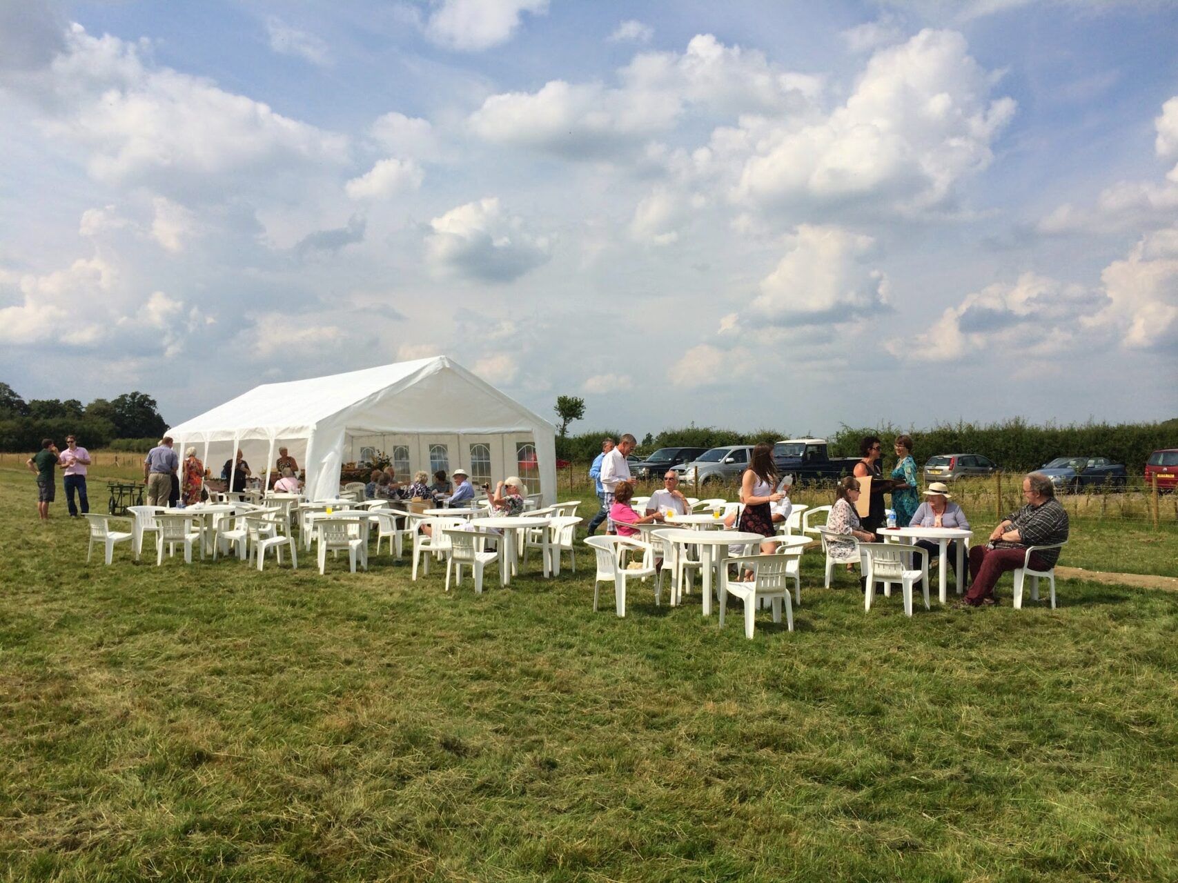 Marquee, service and wake at a natural burial ground